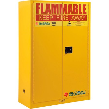 GLOBAL EQUIPMENT Flammable Cabinet, Manual Close Double Door, 45 Gallon, 43"Wx18"Dx65"H SC450F-P
